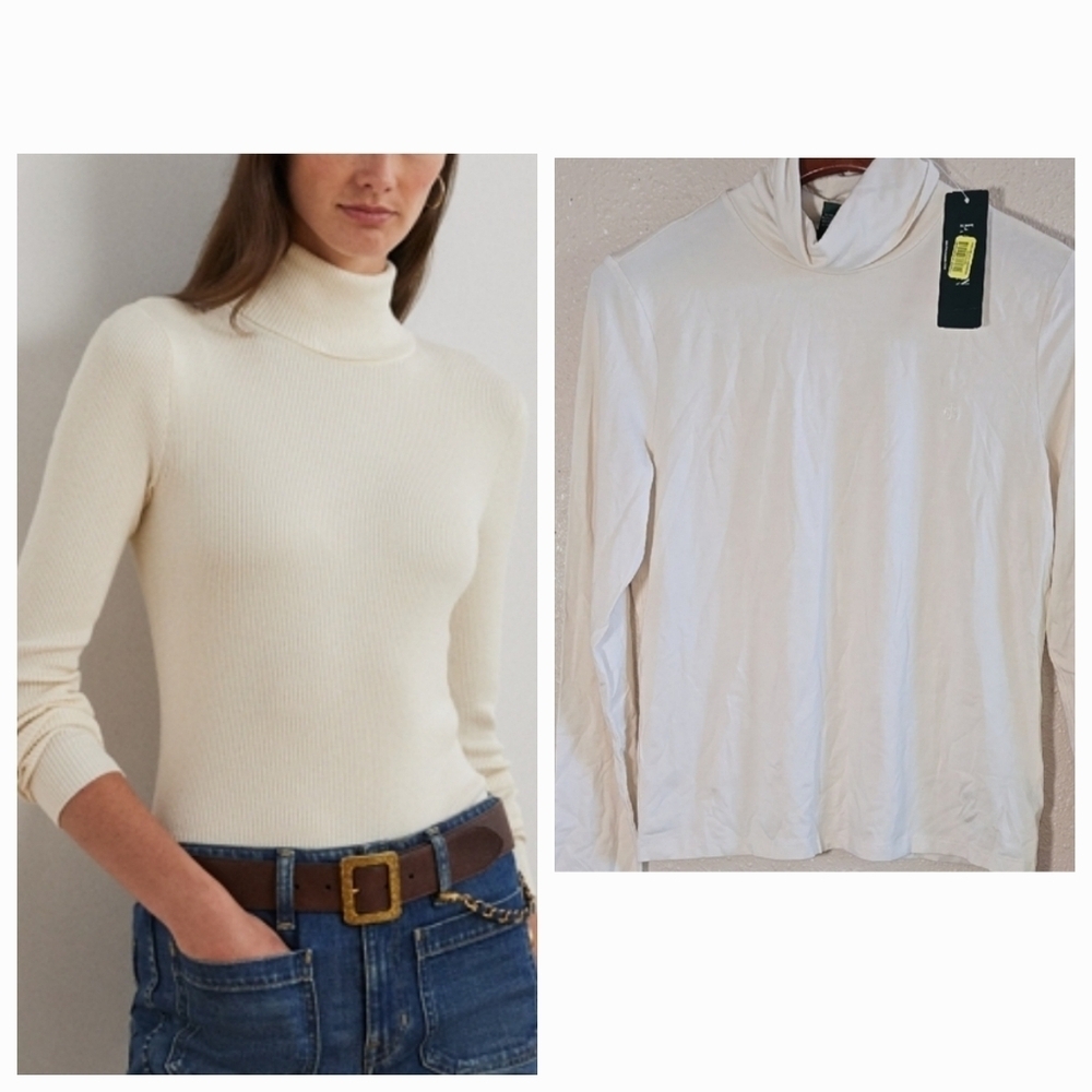 Ralph Lauren Beige Turtle Neck Long Sleeve  Top